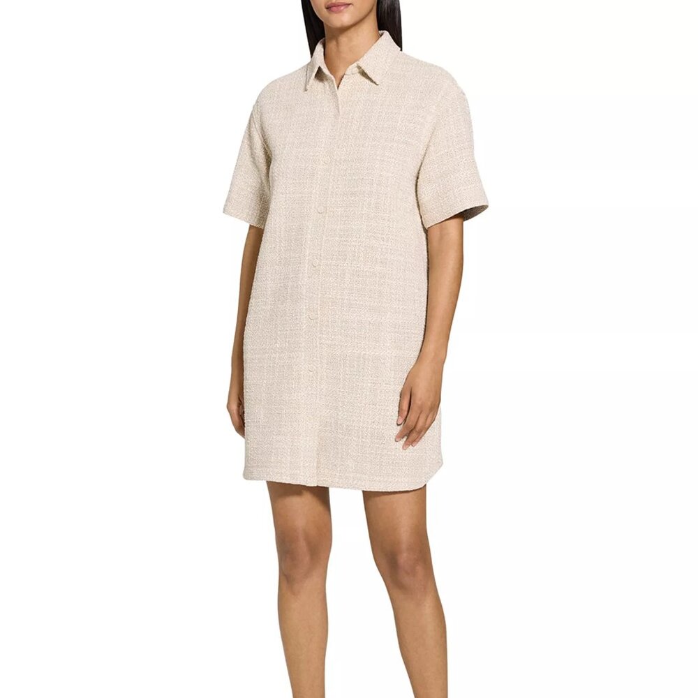 Theory Easy Mini Shirt Dress Taupe Multi, Size S, New with Tag